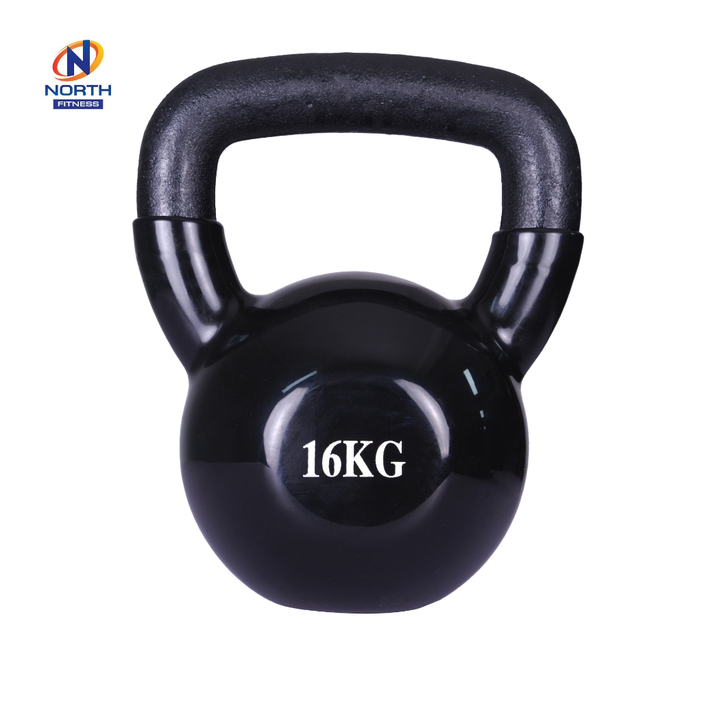NORTH FITNESS เคตเทิลเบล 16KG สีดำ ดัมเบลหูหิ้ว ลูกยกน้ำหนัก Kettlebell. เกรดยิม เหล็กหล่อยกน้ำหนัก 