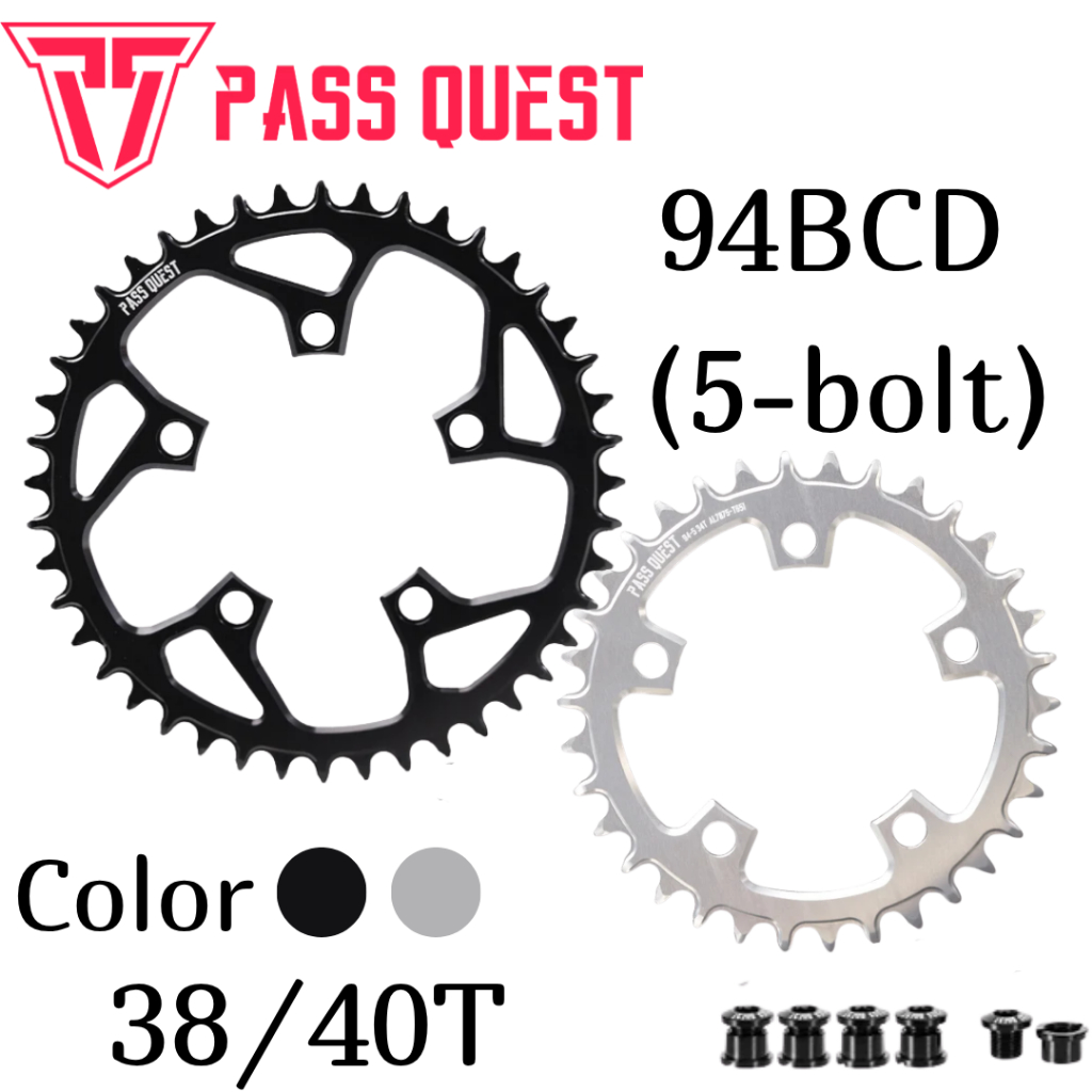 ใบจานจักรยาน PASS QUEST 94BCD (5-bolt)  ทรงกลม Narrow Wide สำหรับเกียร์ 1x (9-12 Speed)