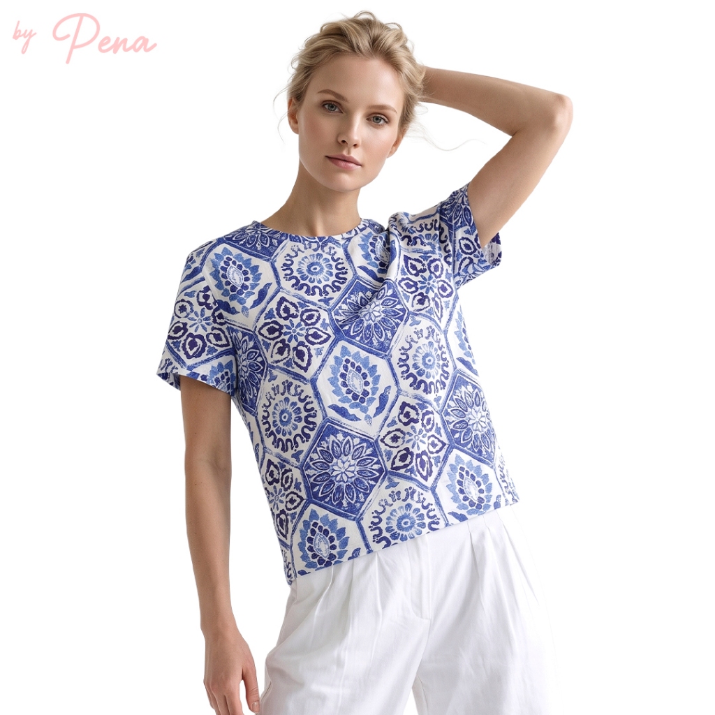 By Pena] เสื้อยืดคอกลม แขนสั้น พิมพ์ลายกราฟิก/ลายเพสลีย์ BPTS082601