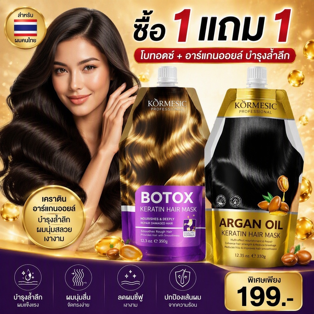 มาส์กบำรุงเส้นผม Argan Oil ฟื้นฟูผมทำสี ผมชี้ฟูให้นุ่ม