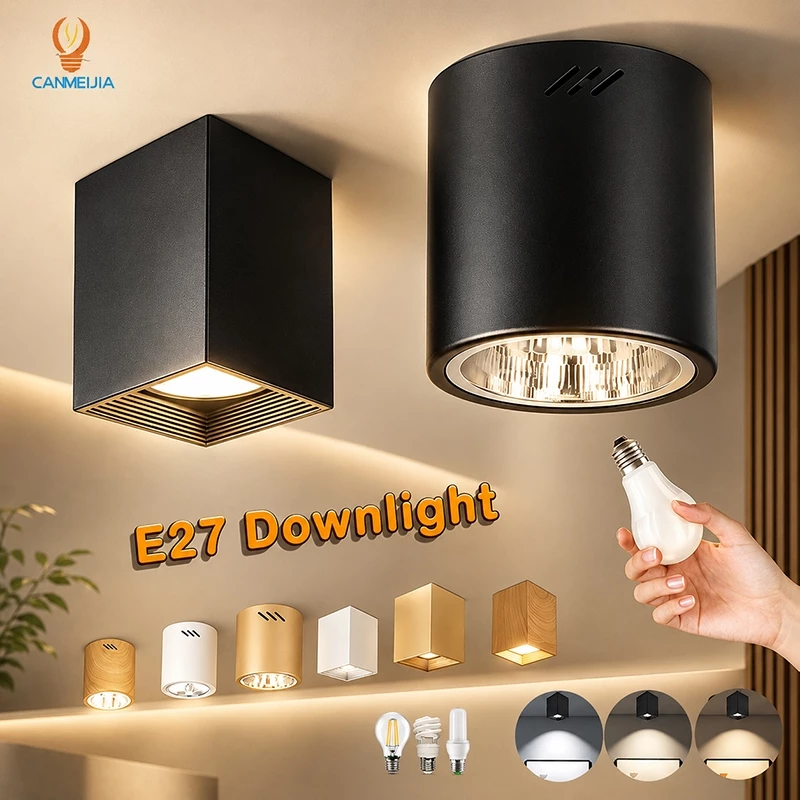 👉3สี หลอดไฟฟรี LED โคมกระป๋อง โคมไฟดาวน์ไลท์ ขั้ว e27 Downlight ดาวน์ไลท์ ติดลอย 6” และ 5” ดาวไลท์ โคมไฟ โคมโคมติดลอย