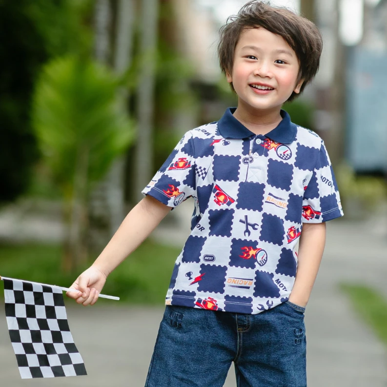 Chelsee เสื้อโปโล แขนสั้น ลายตาราง ผ้า 100%Cotton เด็กผู้ชาย อายุ 1.5-10 ปี เสื้อผ้าเด็กโต รุ่น 128275