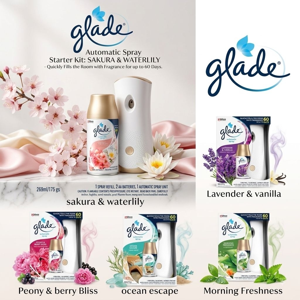 glade เกลด ออโตมาติกสเปรย์ยกเซ็ต(ตัวเครื่อง+รีฟิล+ถ่าน)
