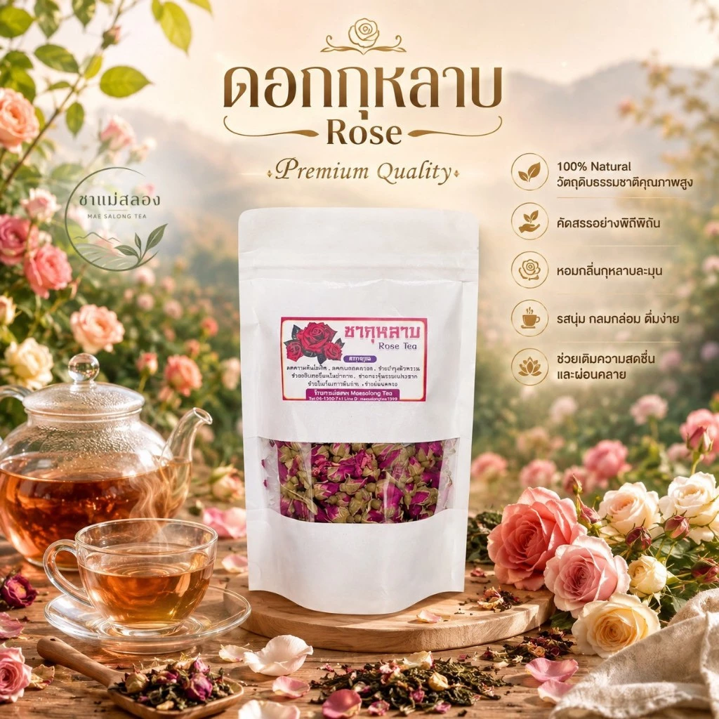 ดอกกุหลาบอบแห้ง(Rose tea) กลิ่นหอมฟินมาก ดื่มง่าย ช่วยระบายท้อง สมุนไพรช่วยขับถ่าย สมุนไพรOrganic