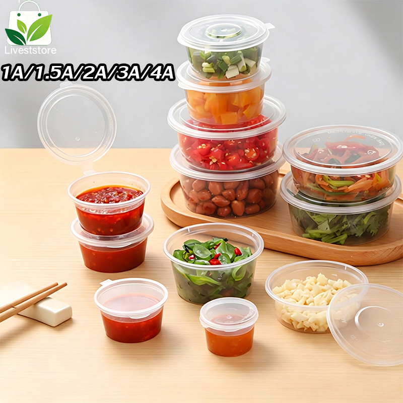 [100 ชิ้น] ถ้วยซอสทิ้ง กล่องพลาสติกขนาดเล็ก 1/1.5/2/3/4oz ซีลผลไม้เกรดอาหาร