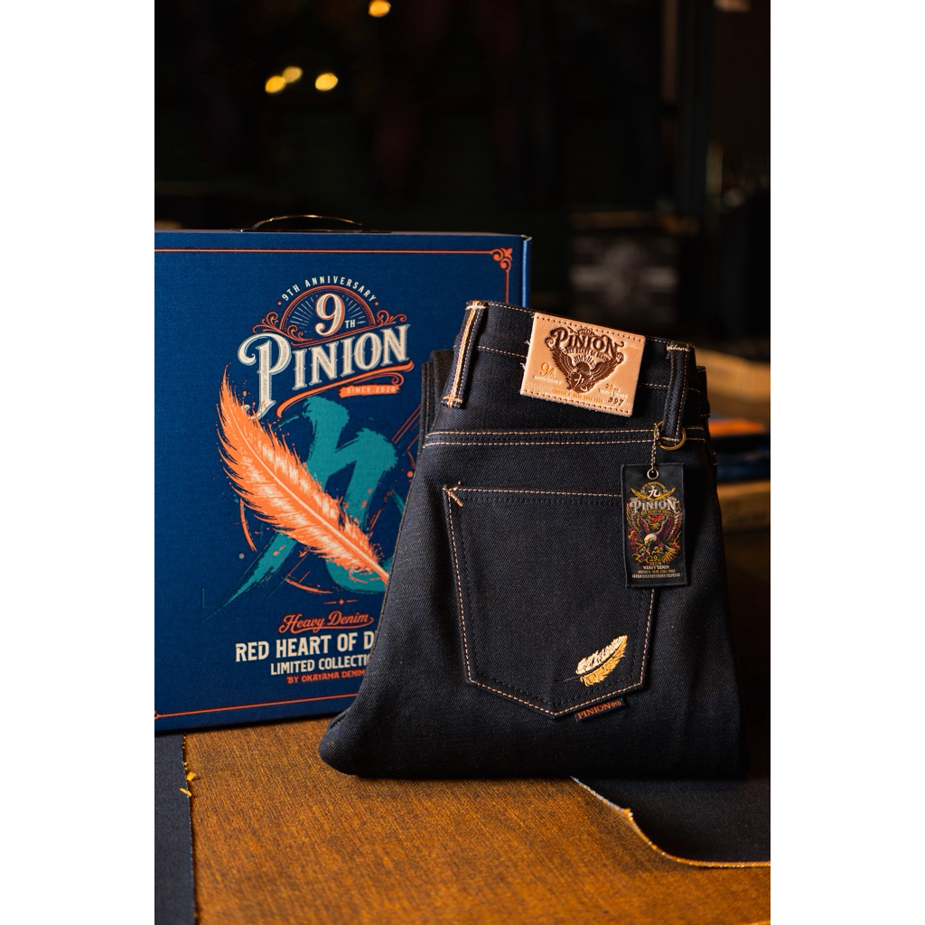 Pinion 29oz BY Okayama Denim9th(เฟดฟ้าตัดหลังทอง ) HEAVY Denim(รุ่น RED HEART OF DENIM )โครงสร้างผ้า