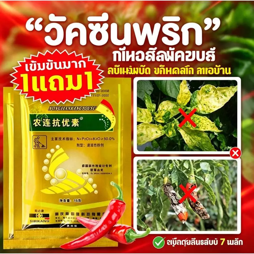 【ซื้อ1แถม1】วัคซีนพืช ป้องกันโรคพืช พริกเน่า กุ้งแห้ง รากเน่า ผลเน่า ใบเหลือง ใบม้วน เชื้อรา พร้อมส่ง