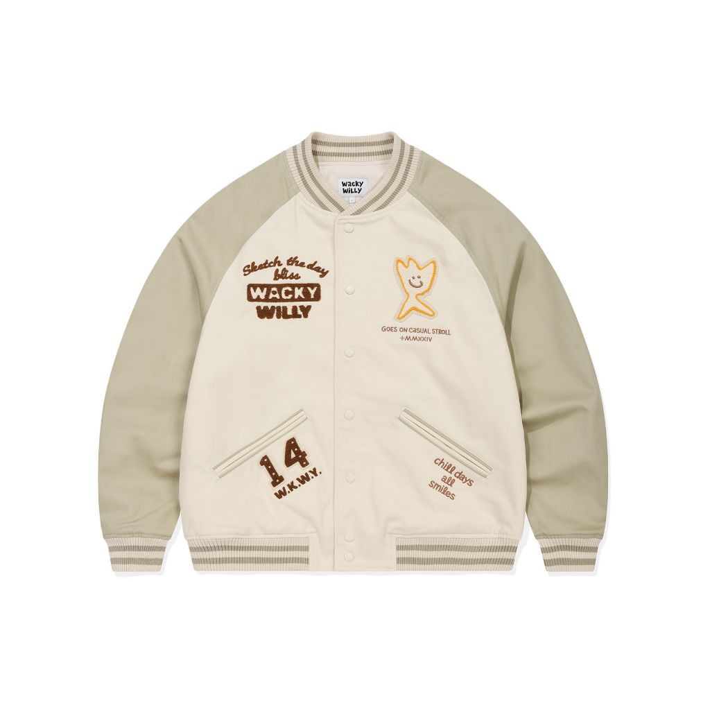WACKY WILLY เสื้อแจ็คเก็ตรุ่น FACET PATCHWORK GRAPHIC VASITY CREAM Unisex (80021SFPJKU_S6CMXX) — صورة 4