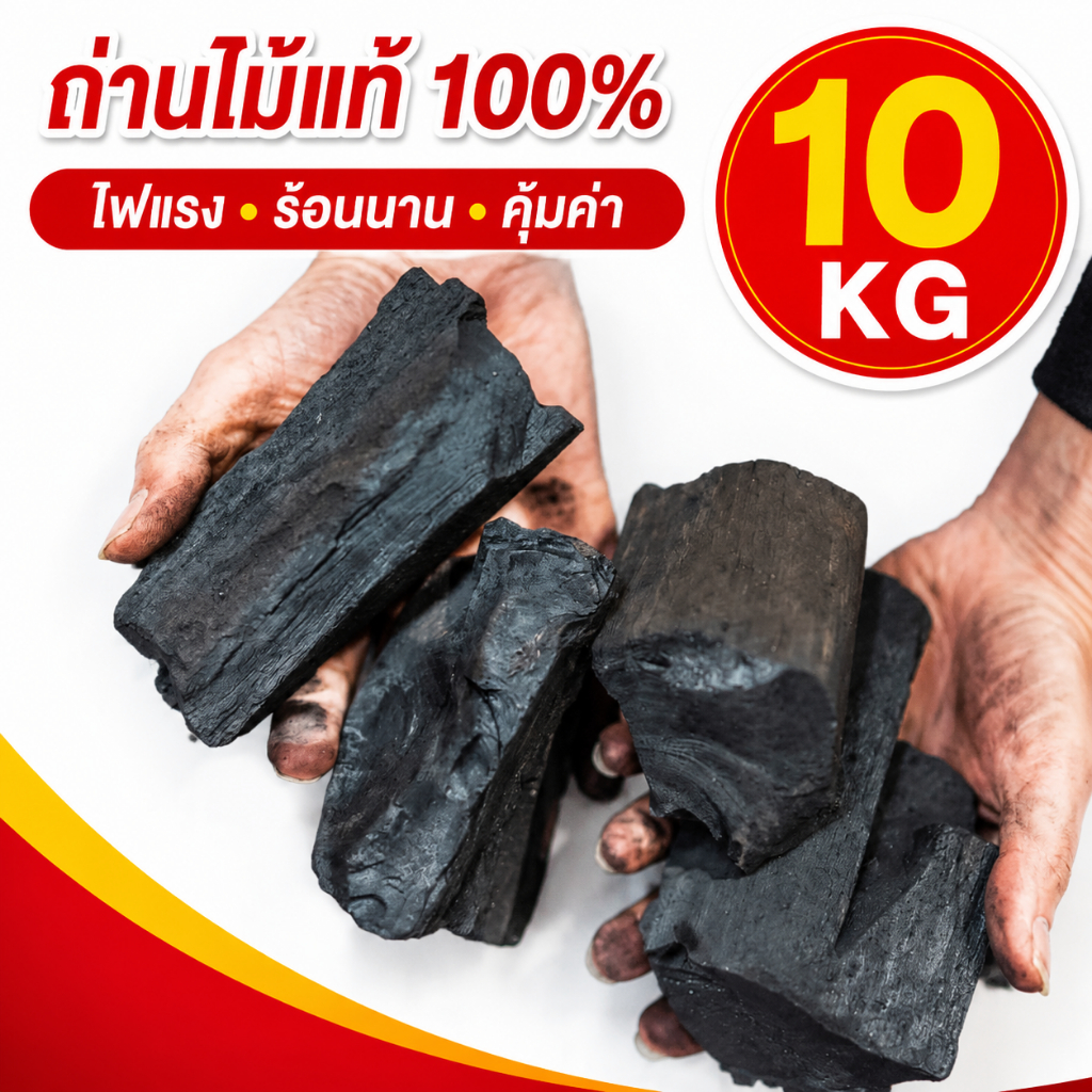 ถ่านไม้ก้อนคัดคุณภาพ 10 kg. สำหรับปิ้งย่าง
