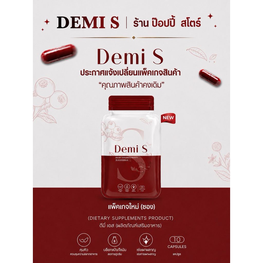 ดีมี่แคปแดง Demi S |📍รับตรงจากแบรนด์| ผลิตภัณฑ์เสริมอาหาร 1 ซอง 10 แคปซูล
