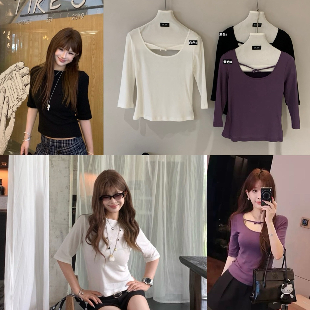 📍พร้อมส่ง ขาว📍10848# เสื้อแขนสามส่วนดีไซเก๋ ใส่ได้2ด้าน เนื้อผ้ายืดหยุ่นได้เยอะ งานสวย TAG:WG.WE 🇰🇷