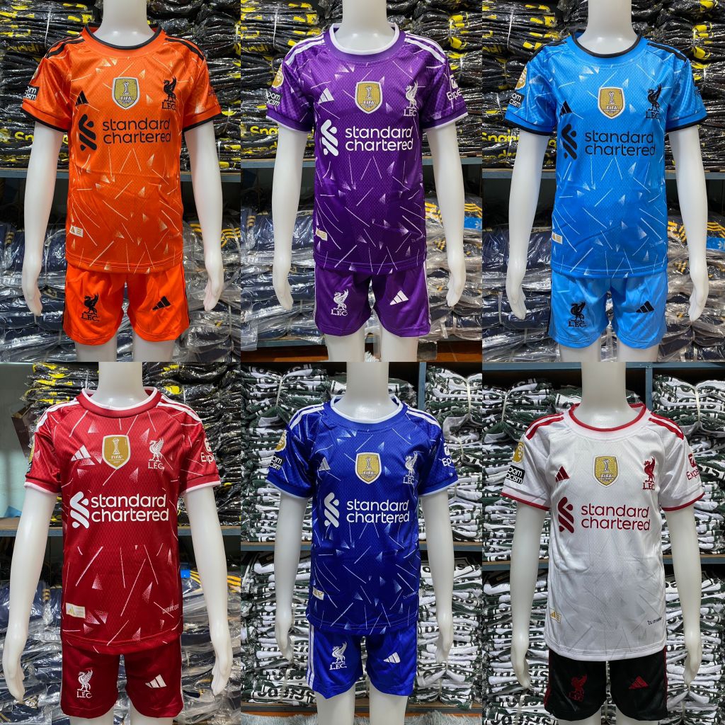 ชุดกีฬาเด็กทีมลิเวอร์พูล (เสื้อ+กางเกง)2-12 ปี สกรีนลายทั้งตัว ผ้าใส่สบาย