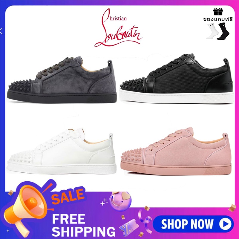 christian louboutin junior spikes orlatoรองเท้ากระดานสีดำ rivet แนวโน้มแบนระบายอากาศ