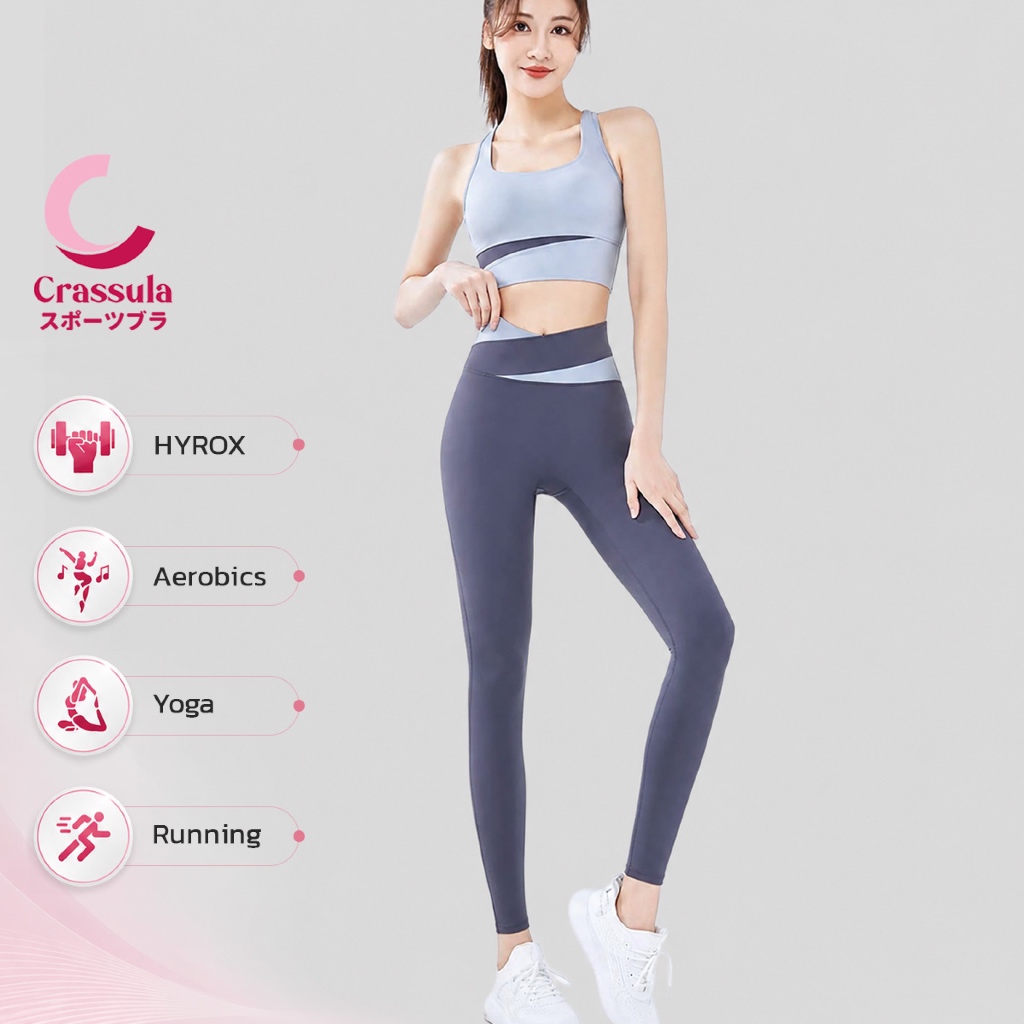 [Crassula] แท้ กางเกงโยคะ Yoga Legging ดีไซน์ลายพาดเอว ผ้ายื