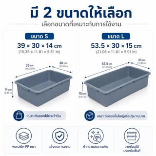 กระบะพลาสติก PP เนื้อหนา กะละมังเหลี่ยม ถาดพลาสติก แข็งแรง วางซ้อนได้ อเนกประสงค์ ห้องครัว ร้านอาหาร