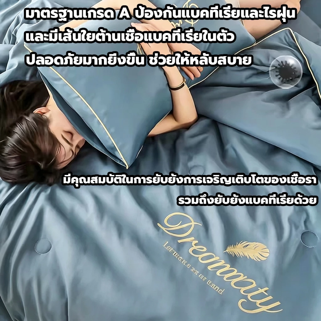 ชุดเครื่องนอน 4 ชิ้น (ผ้านวม+ผ้าปูรัดมุม+ปลอกหมอน*2) ผ้าไหมแท้ซักน้ำได้ นุ่มฟูสบาย 5,6,7 ฟุต ชุดผ้าห่ม ชุดผ้าปูที่นอน thumbnail 7