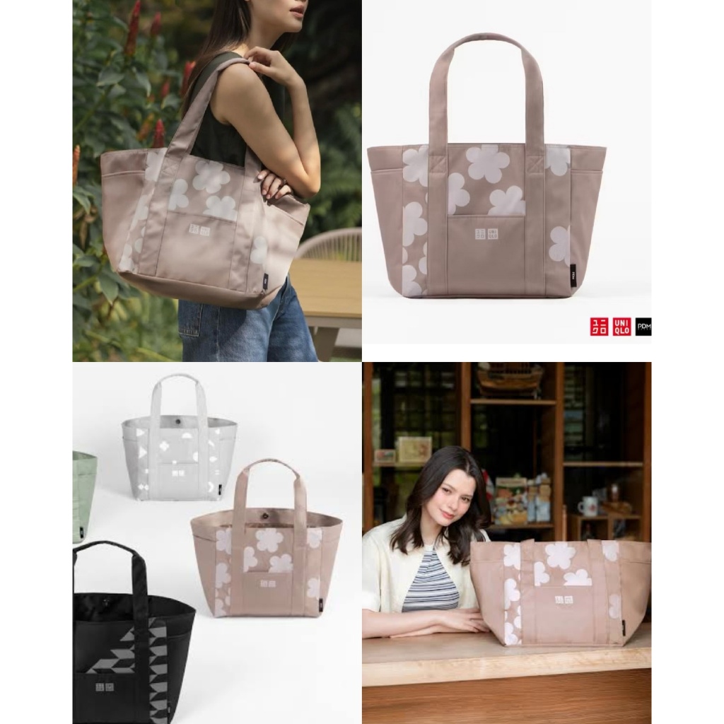 ​กระเป๋าผ้า Uniqlo x PDM BRAND (ลายดอกไม้ สีเบจ/น้ำตาล)