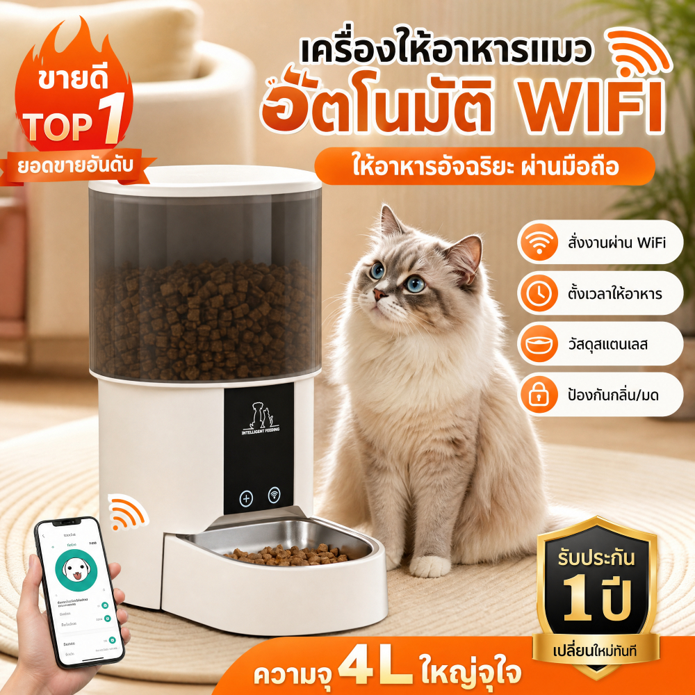 🔥4L เครื่องให้อาหารอัตโนมัติ🔥เครื่องจ่ายอาหารสัตว์เลี้ยง สําหรับสุนัข แมว Smart Pet Feeder Tuya Wifi