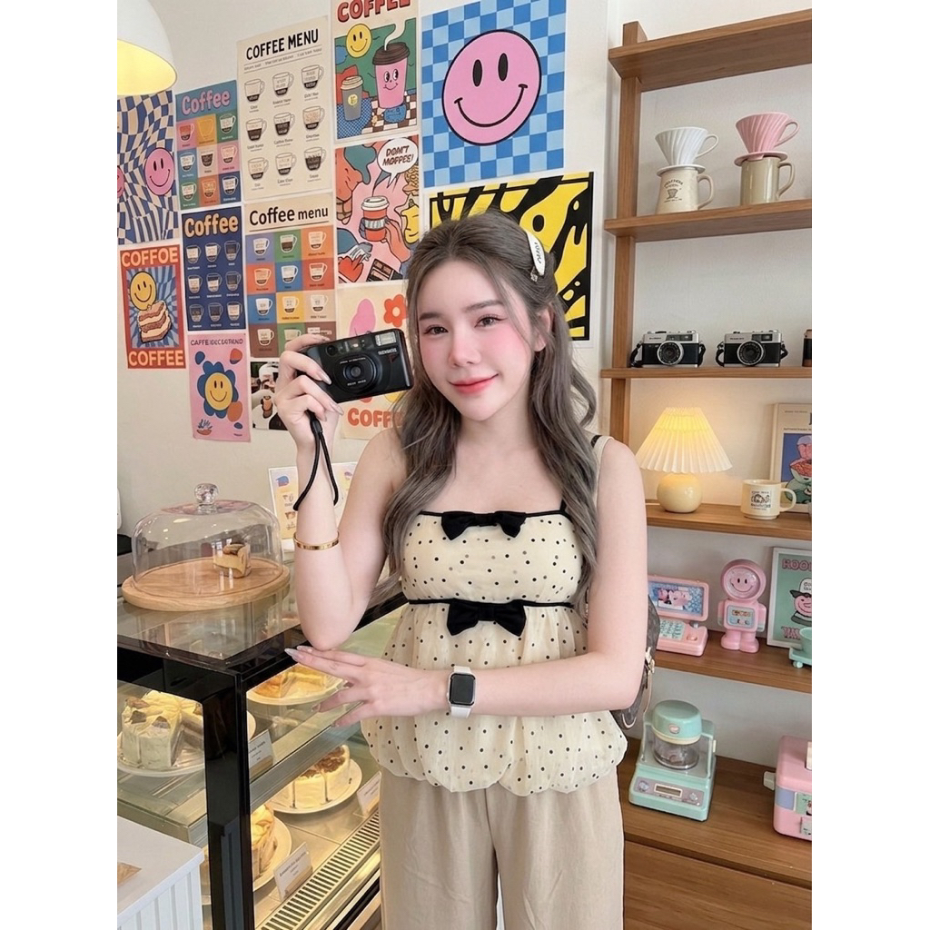 #ป้ายNannaphat set 2 ชิ้น เสื้ออกเสริมฟอง สายปรับได้ มาพร้อมกางเกงขายาว ใส่ง่ายๆชิวๆ