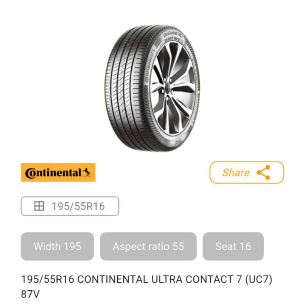 ยางรถยนต์ CONTINENTAL 195/55/16 UC7 Y26