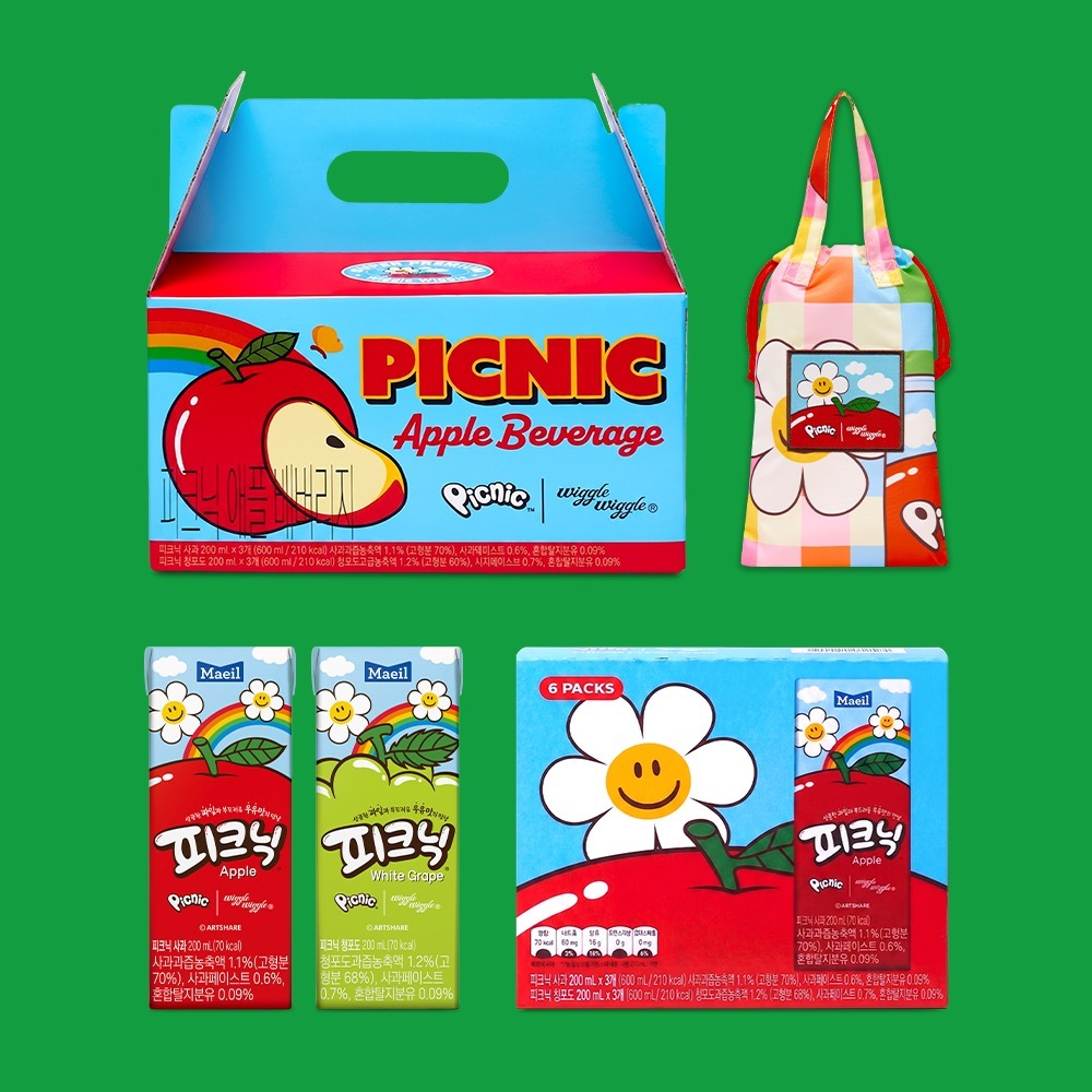 ( พร้อมส่ง ) Picnic x Wiggle Wiggle Apple Beverage ชุดปิคนิค เซตเครื่องดื่มพร้อมเสื่อปิคนิค ลายคอลแล