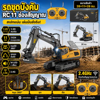 【ของเล่นโลหะ】รถบังคับวิทยุ รถแมคโครของเล่น รถแม็คโครบังคับ 2.4G รุ่น ฐานหมุน720° ของเล่นเด็กผู้ชาย