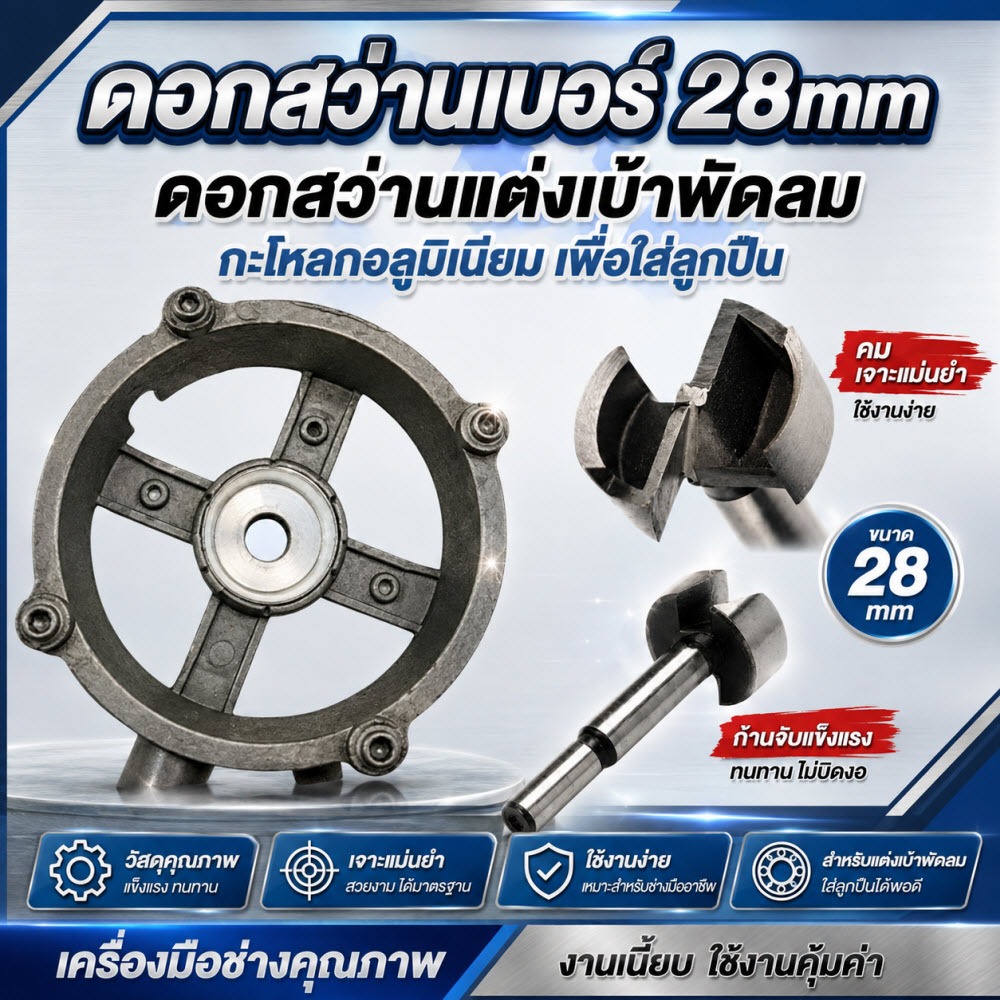 ดอกสว่านเจาะรู 28mm ดอกเจาะใบพาย Forstner Bit สำหรับงาน DIY พัดลม ตกแต่งเบ้าพัดลม เจาะคม งานเนียน