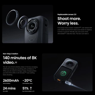 Insta360 X6 กล้อง 360 X5 X4 Air ถ่ายวิดีโอ 8K ภาพชัด กล้องแอคชั่น กันน้ำ ประกัน 1ปี Action Camera