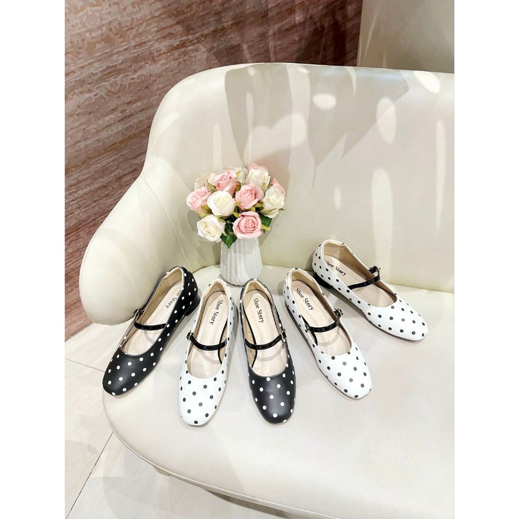 Shoe Story : รุ่น Mary Jane Play Polka dot รองเท้าผู้หญิง รองเท้าคัทชู รองเท้าส้นสูง หนังนิ่ม ใส่สบาย