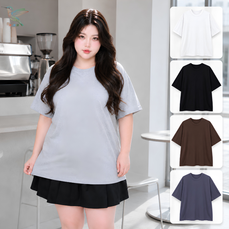 HMB® เสื้อยืด ไซส์ใหญ่ คอกลม แขนสั้น ทรงหลวม ผ้าสลาฟ เนื้อผ้านิ่ม แมทช์ง่าย ดีไซน์ทรงสวย ใส่สบาย tb8001#