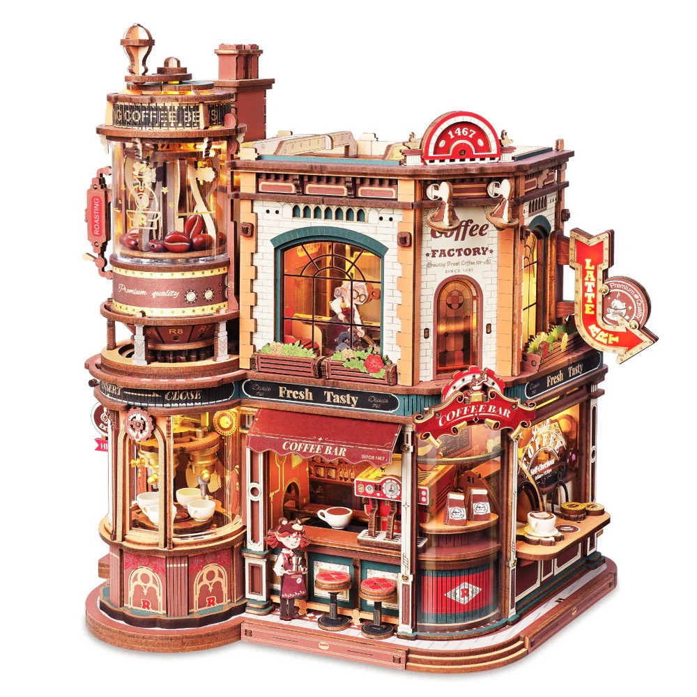 🛵ส่งด่วน!! ROKR 3D Wooden Puzzle Music Box - EAB02 Dream Coffee Factory | ของแต่งบ้าน ชุดโมเดลตัวต่อไม้