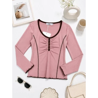 245-246-247 รุ่นSena(เซน่า) ผ้าCotton Supersoft เสื้อแขนยาวทรงเข้ารูป ดีไซน์คอปาดกว้าง เพิ่มความละมุนด้วยดีเทลจับจีบ