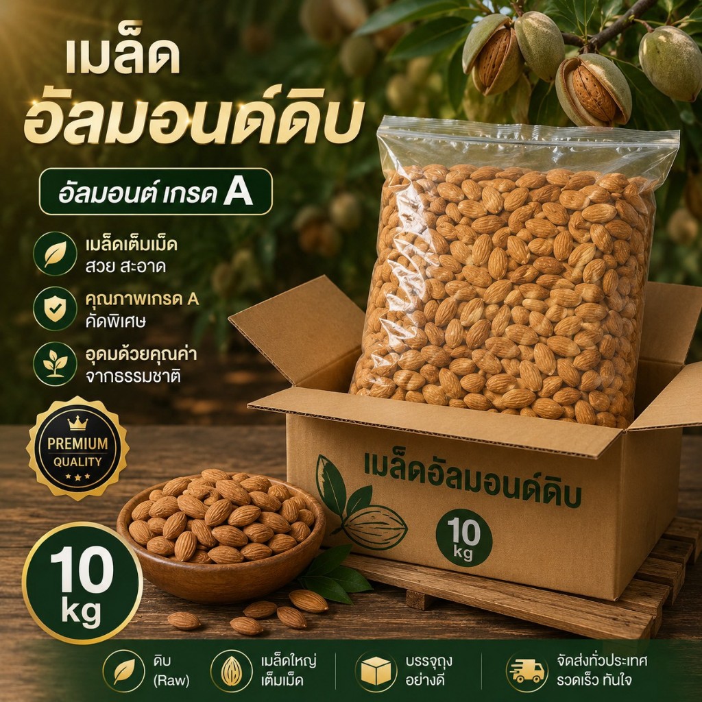 อัลมอนด์ดิบ พร้อมส่ง ขนาด27/30 ราคาส่ง