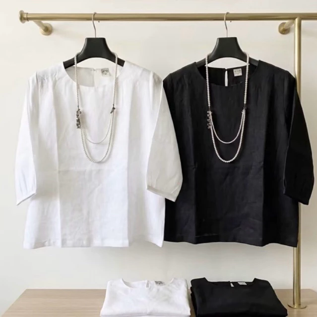 เสื้อผ้าลินินแท้100% คอกลม เจาะกระดุม 1 เม็ด แขน 3/4 สีสันสดใส ใส่สบาย เนื้อผ้าดี พร้อมส่งคะข