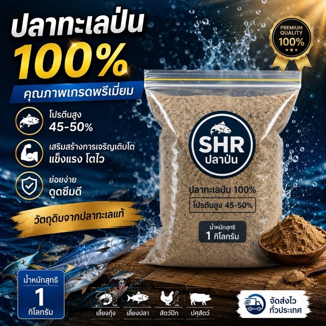 ปลาป่นละเอียด บด สำหรับผสมอาหารสัตว์ โปรตีนสูงกว่า45%พร้อมส่งจากโรงงาน ขนาด 1 กิโล