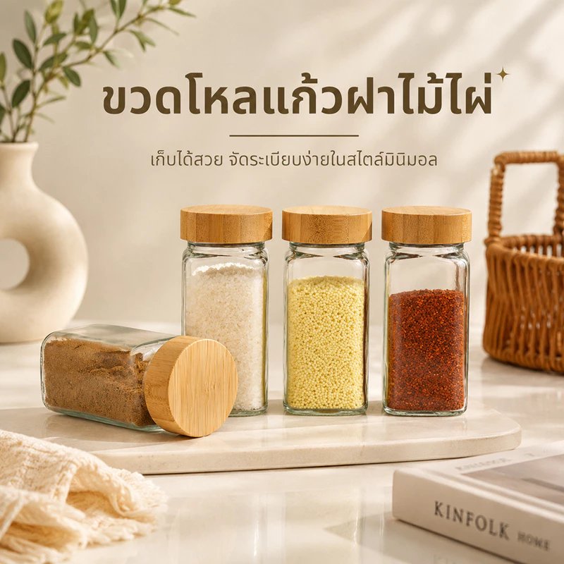 ขวดเครื่องปรุงจิ๋ว(ฝาไม้) 120มล ขวดแก้วฝาไม้ไผ่ ขวดโหลแก้วฝาไม้ จัดเครื่องปรุงให้น่าใช้ ครัวดูสะอาดเป็นระเบียบ