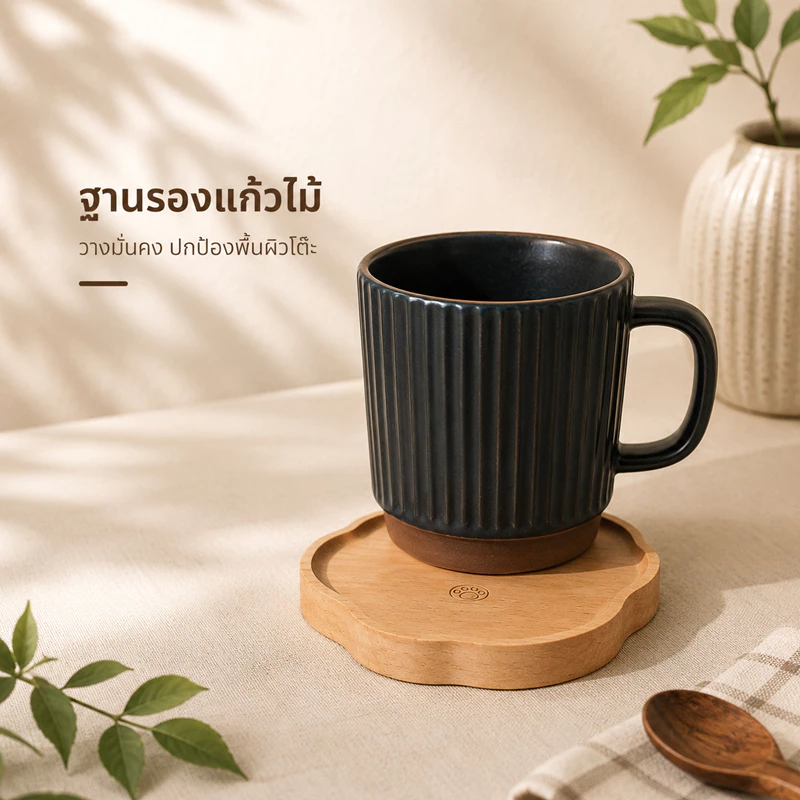 ที่รองแก้ว ที่รองแก้วไม้สไตล์มินิมอล ลายน้องแมว/น้องหมา น่ารักแต่งบ้านโทนอุ่น