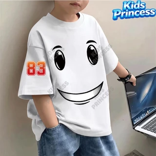 COD (จัดส่งตลอด 24 ชั่วโมง) เสื้อยืดเด็ก ลายหน้ายิ้มสุดคิวท์ แฟชั่นเด็ก เสื้อแขนสั้น สีแดง สไตล์เกาหลี ผ้านุ่ม ใส่สบาย