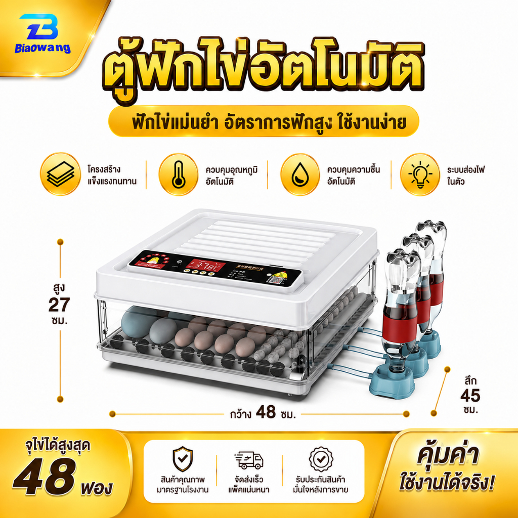 Biaowangตู้ฟักไข่ออโต้ 30/48/64/130 ฟอง ฟอง ตู้ฟักไข่ ตู้ฟัก ไข่ไก่ เป็ด เครื่องฟักไข่ อัตโนมัติ ฟักไข่ ตู้ควบคุมอุณหภูม