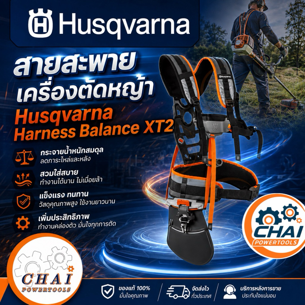 สายสะพายเครื่องตัดหญ้า Husqvarna Harness Balance XT2 เป็นอุปกรณ์เสริมระดับพรีเมียมที่ออกแบบมาเพื่อเพิ่มความสะดวกสบาย