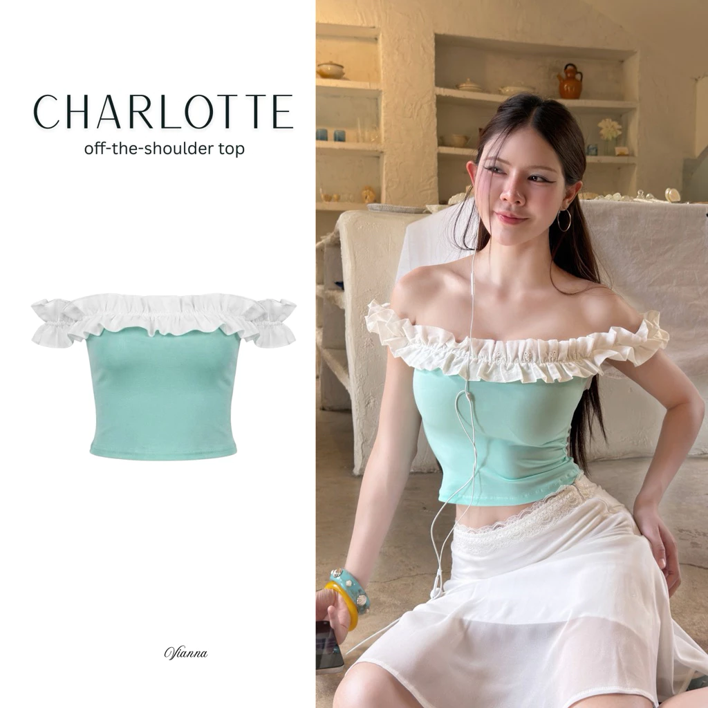 Charlotte - เสื้อปาดไหล่ แต่งฉลุ V146