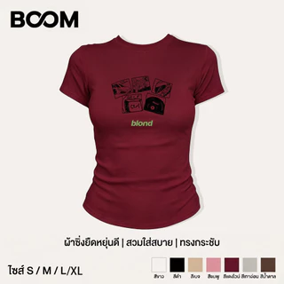 เสื้อเบบี้ที baby tee Y2K สไตล์เกาหลี ผู้หญิง พิมพ์ลายแผ่นเสียงอัลบั้มข้อความภาษาอังกฤษ แขนสั้น ทรงกระชับ แสดงรูปร่าง