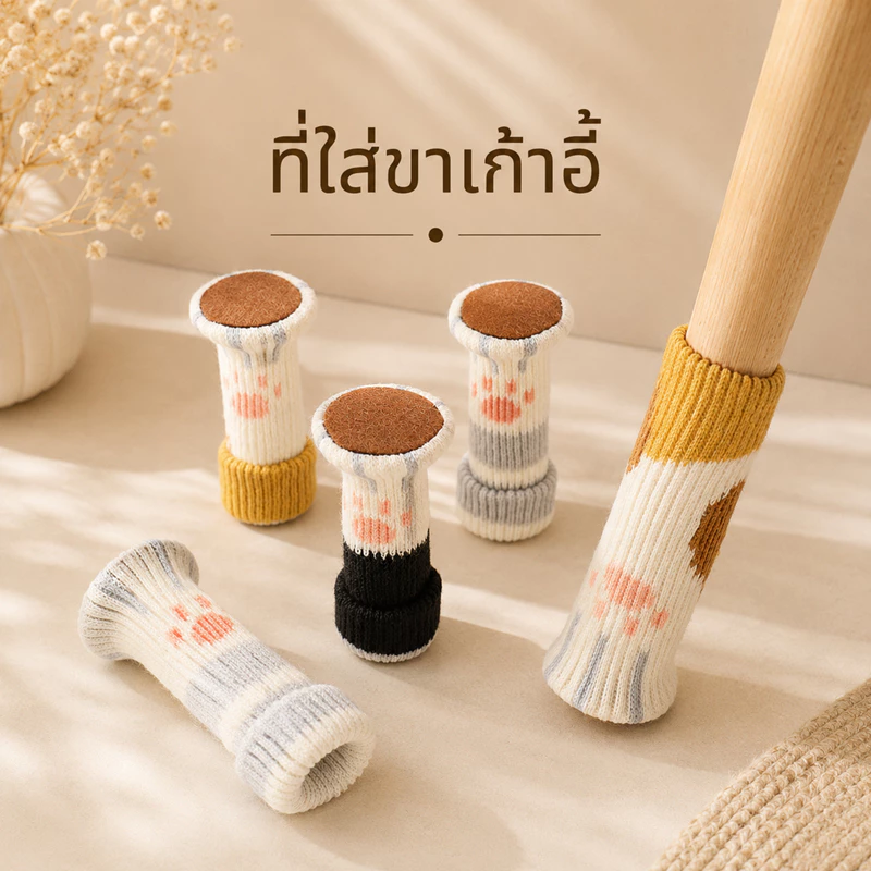ที่ใส่ขาโต๊ะ ถุงเท้าสำหรับขาเก้าอี้ลายอุ้งเท้าแมว ป้องกันรอยขีดข่วนและเสียงดังบนพื้น พื้นหนานุ่ม ลดแรงกระแทก