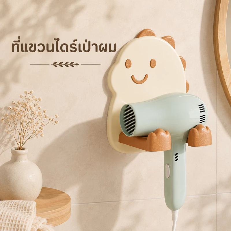 ที่วางไดร์เป่าผม ที่วางไดร์เป่าผมติดผนัง ลายน่ารัก พร้อมที่วางมือถือ ไม่ต้องเจาะผนัง ที่เก็บไดร์ ห้องน้ำ/ห้องนอน