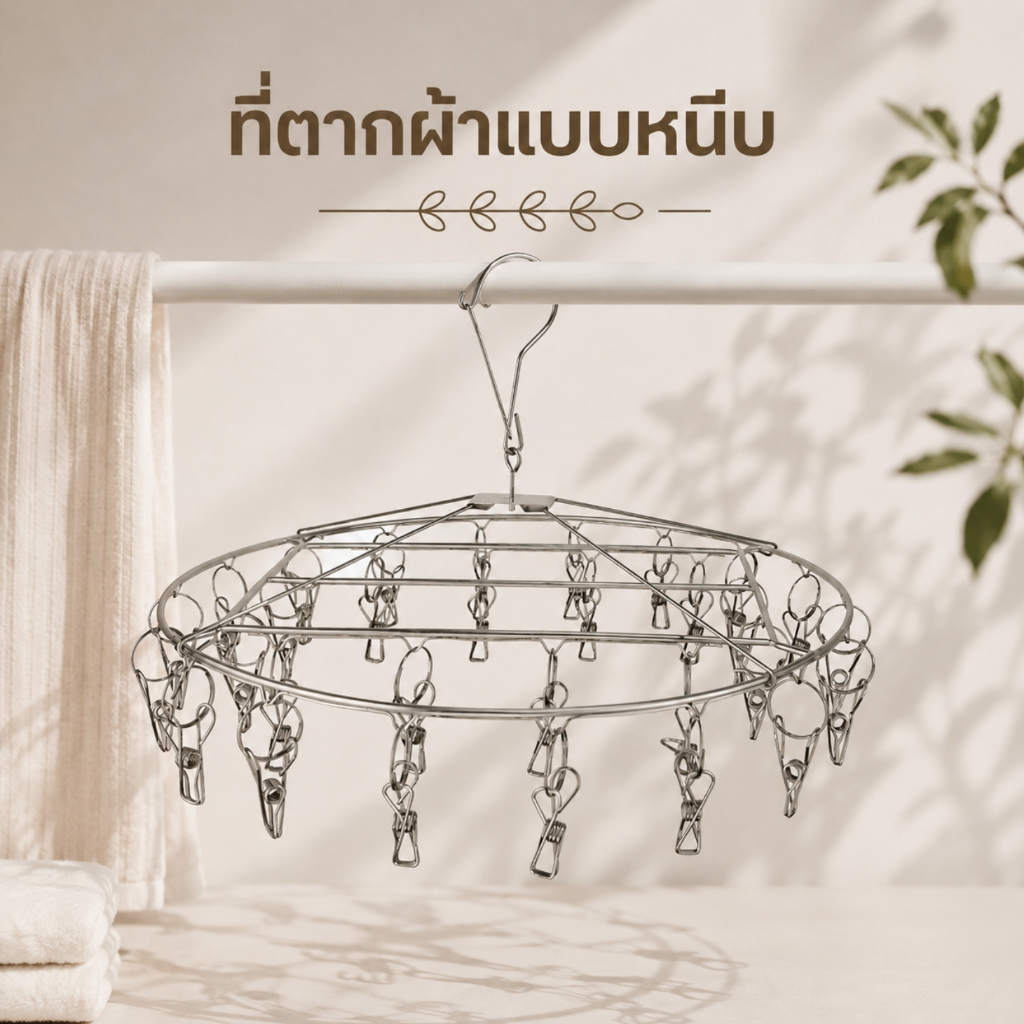 ไม้แขวนทรงกลม ไม้เเขวนหนีบผ้า สเเตนเลส ตัวหนีบชุดชั้นใน แขวนถุงเท้า