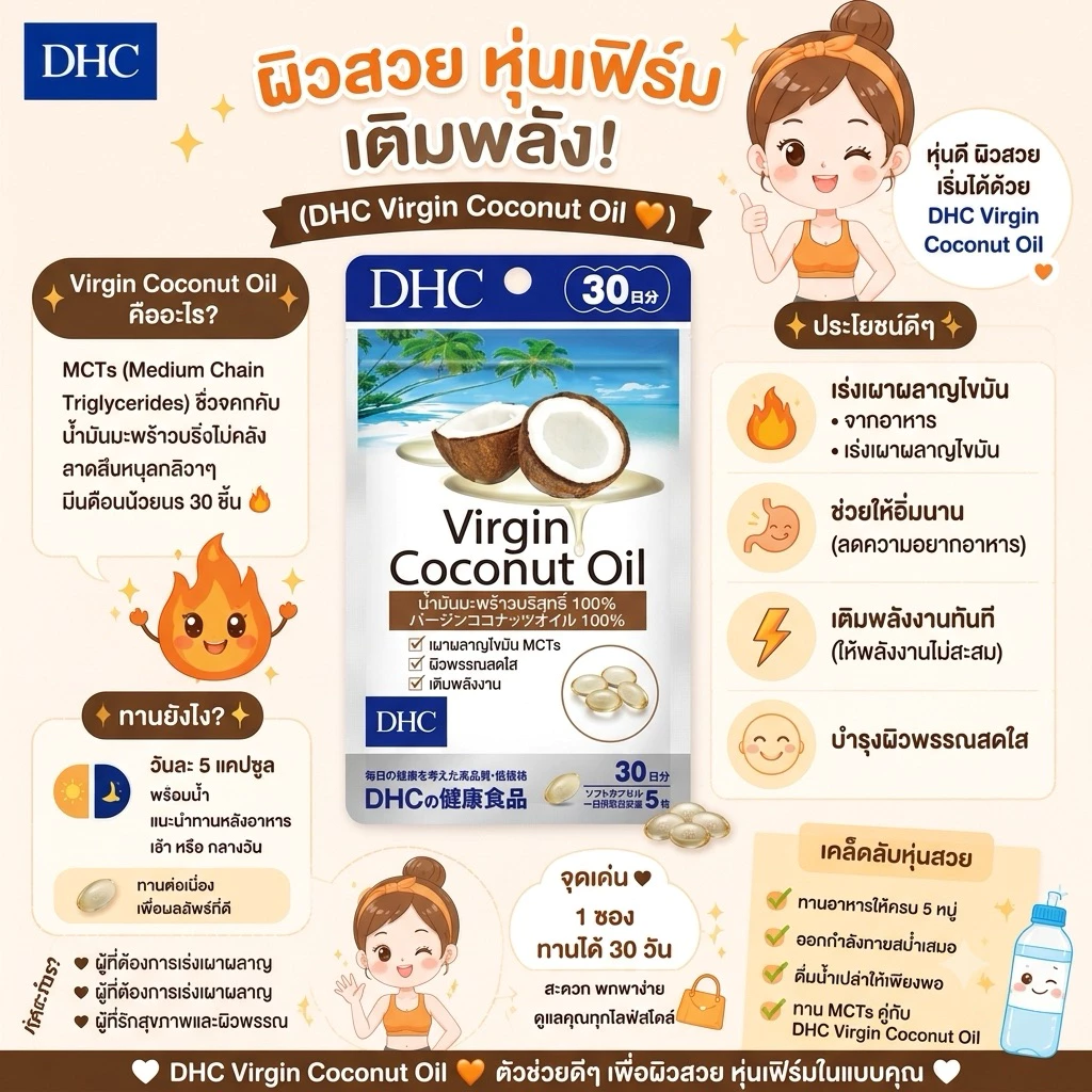 DHC Virgin Coconut Oil (20/30Days) น้ำมันมะพร้าวสกัดบริสุทธิ์ เหมาะกับผู้ที่ต้องการลดน้ำหนัก และบำรุงผิวพรรณ