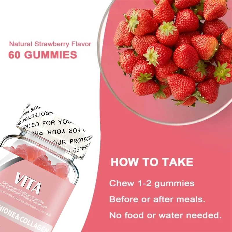 VITA Glutathione Collagen Vitamin Gummies กลูตาไธโอน คอลลาเจน กัมมี วิตามินรวมบำรุงผิวขาว อาหารเสริมผิว ผิวขาว 60Pcs thumbnail 6