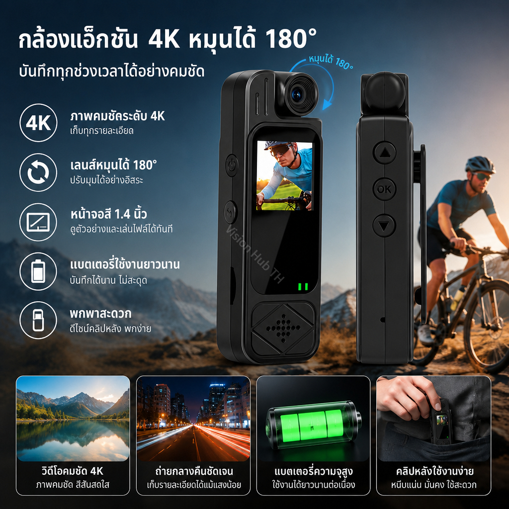 เลนส์หมุนได้พกพาเครื่องบันทึกการเคลื่อนไหว 1080P HD แบบพกพากลับคลิปกล้องเดินป่ากลางแจ้งตกปลาอุปกรณ์วิดีโอขนาดเล็ก