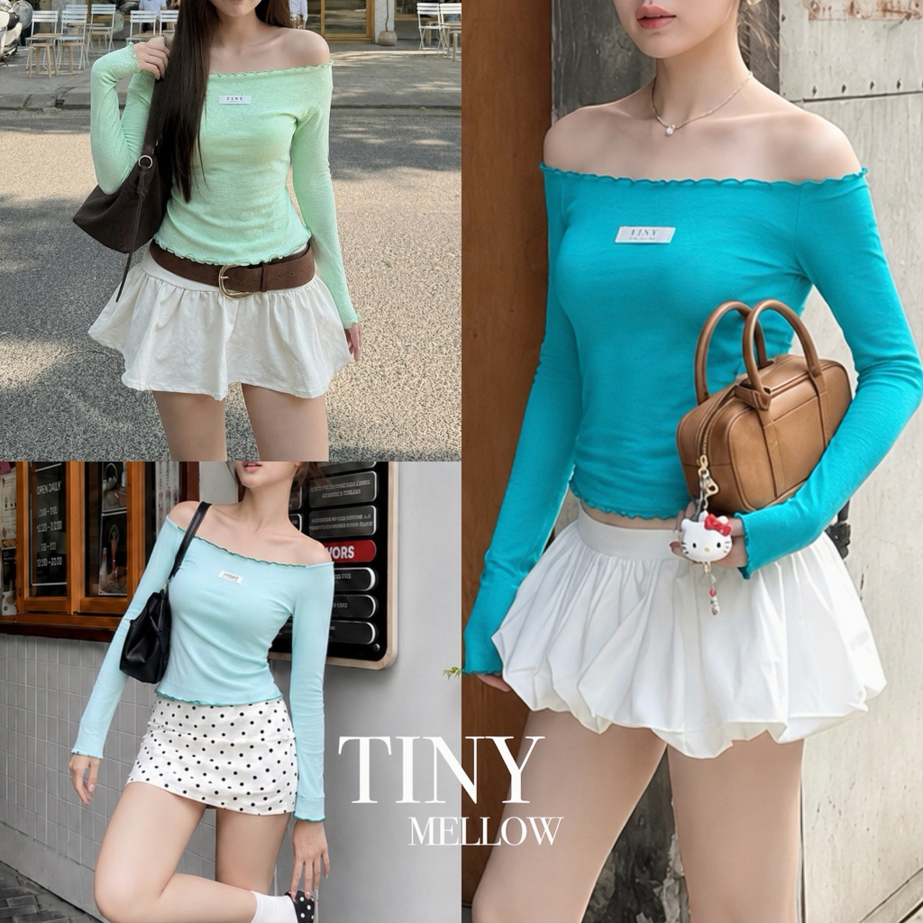 DAISY TOP - เสื้อแขนยาว ขอบหยัก ผ้าสลาฟพรีเมียม ผ้ายืดหยุ่นใส่สบาย ติดป้ายโลโก้ - ( เด-ซี่ )