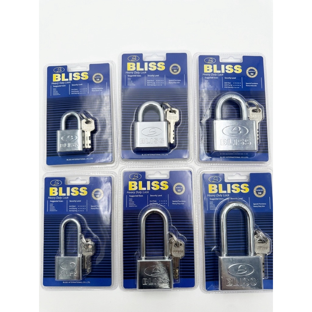 แม่กุญแจ BLISS สีเงินพร้อมลูกกุญแจ ของแท้‼️100% 🔐🔐 มีทั้งขนาด 30S, 30L, 40S, 40L, 50S, และ 50L (6 ขน